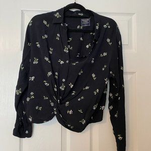 Abercrombie Black and Floral Blouse, Tie Front